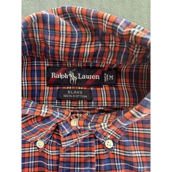 Ralph Lauren Blake Shirt Mens Medium Orange Blue Plaid Button Long Sleeve Button - Picture 4 of 7